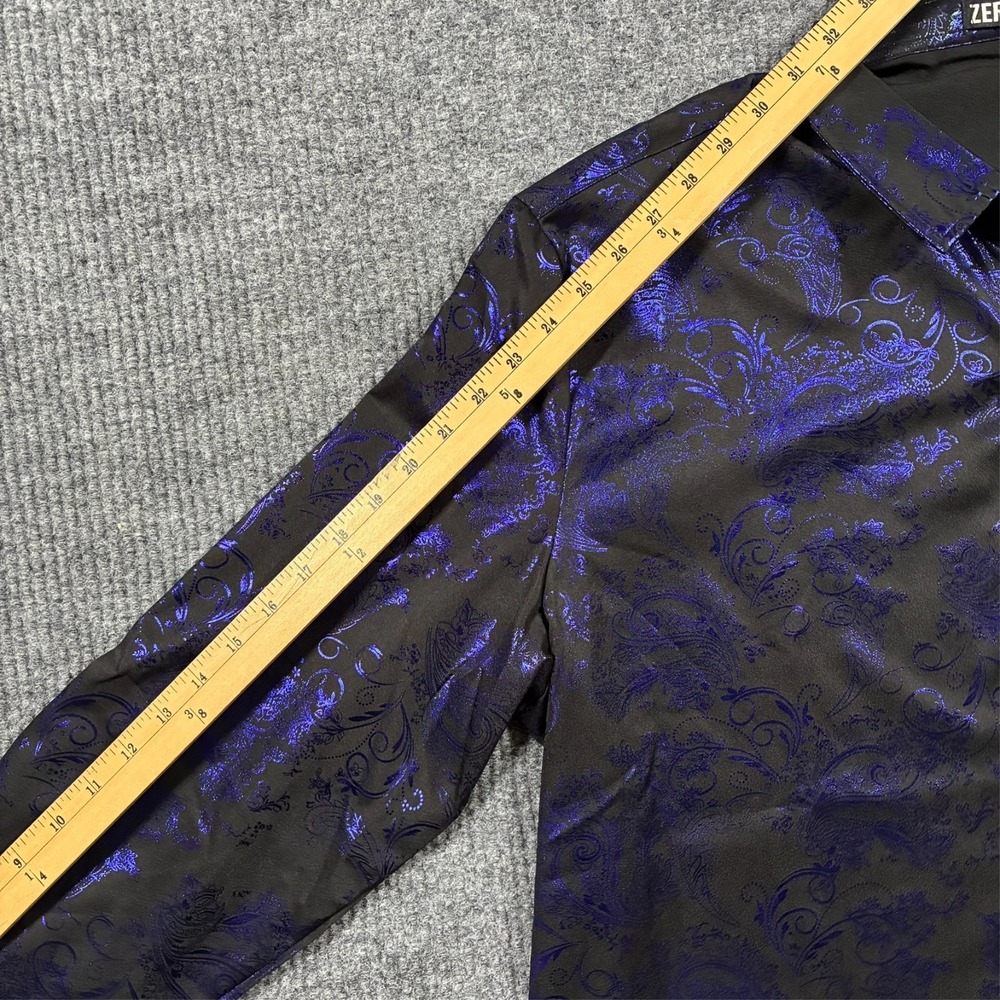 ZERoyaa Dress Shirt Mens 2XL Black Purple Floral Button Up Party Clubwear - Picture 7 of 8